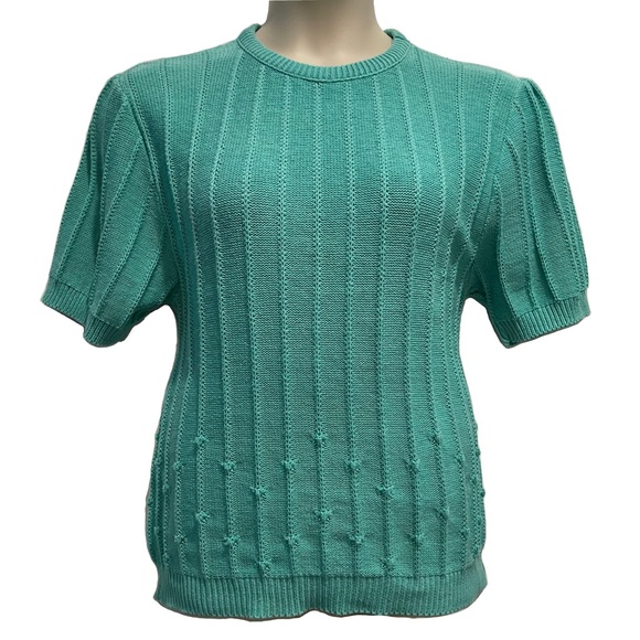Vintage Teal Short Sleeve Knit Sweater - Picture 3 of 8